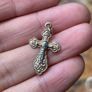 14k Gold Russian Orthodox Cross Two Tone w/ ‘Save and Preserve’ Inscription